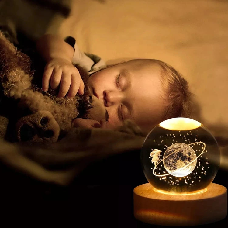 🪐Lampara Esfera 3D + Base en madera