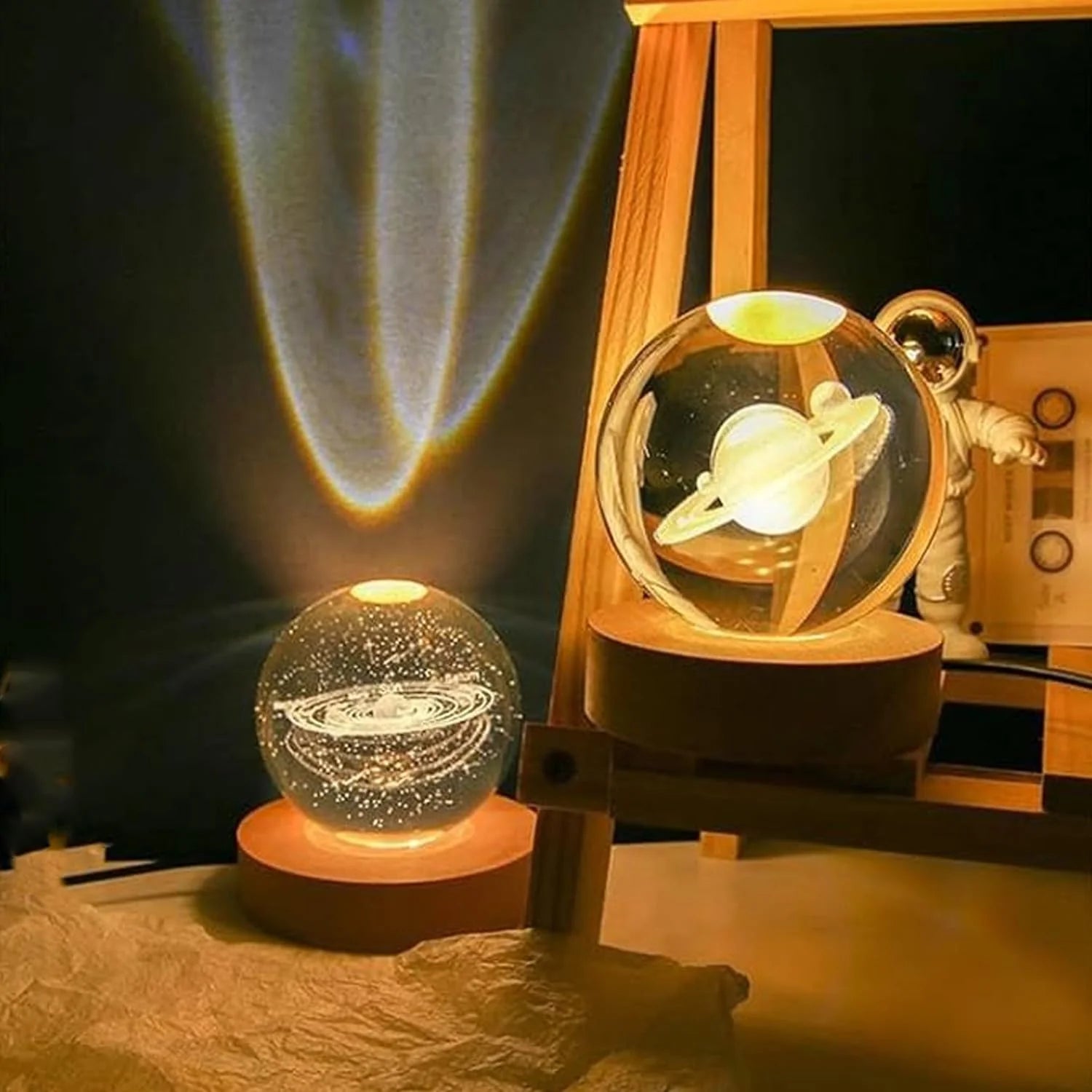 🪐Lampara Esfera 3D + Base en madera