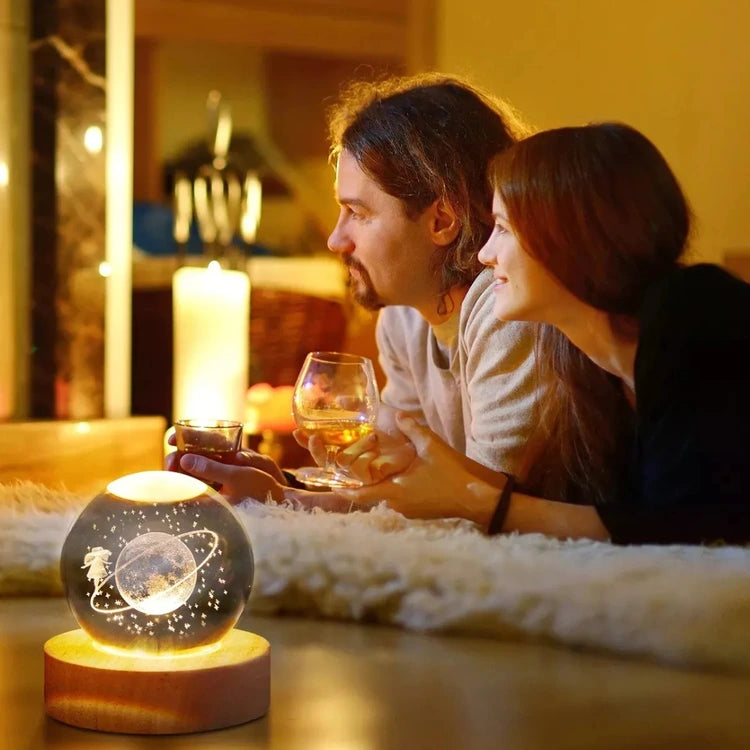 🪐Lampara Esfera 3D + Base en madera